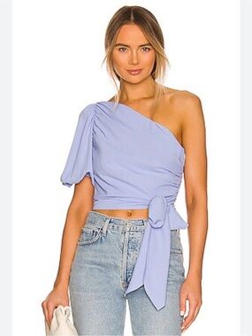 Amanda Uprichard One-Shoulder Lavender Tie-Waist Crop Top